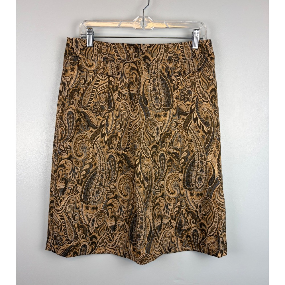 Y2K Express Design Studio Brown‎ Gold Paisley Pencil Skirt Sz 8 Tapestry Brocade